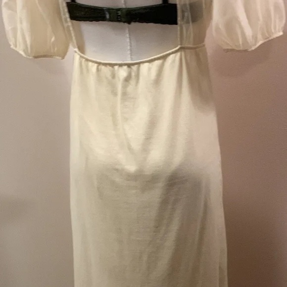 Zara Puff Sleeve Cream Color Chiffon/ Sheer Top Knit Midi Dress size M - Picture 6 of 9